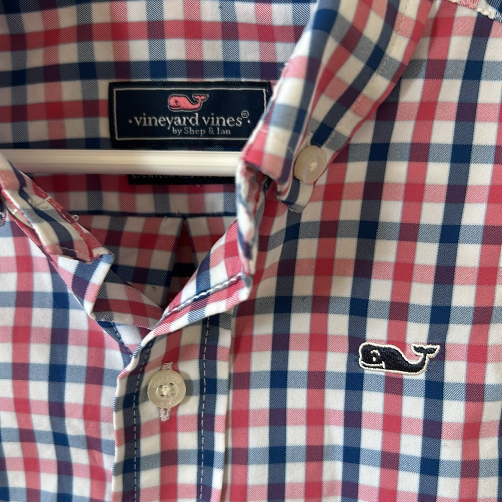 Vineyard Vines Performance Blend Fabric Moisture Wicking Plaid Whale Shirt 3T